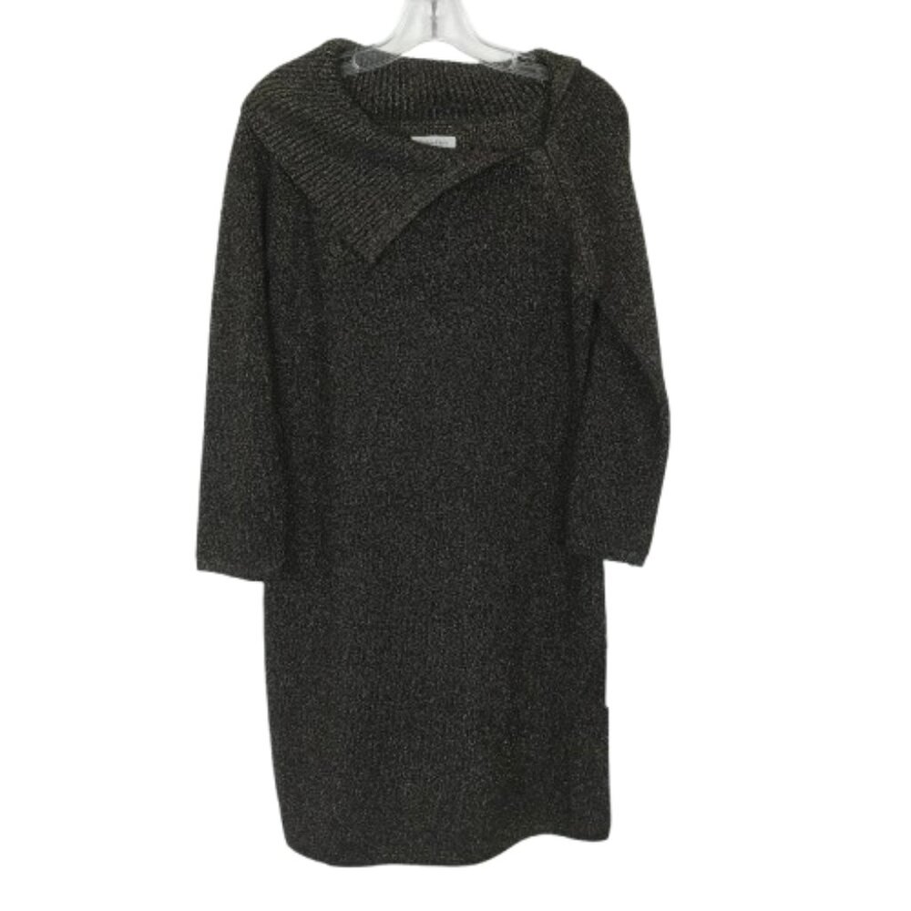 NWT Calvin Klein Womens Size Large Wide Collar Knit Metallic Sweater Dress NEW